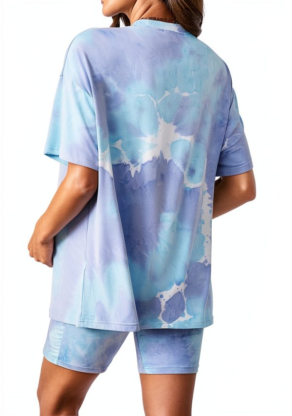 MakeMeChic Women Maternity Tie Dye 2 Piece Pajama Set Biker Shorts-1
