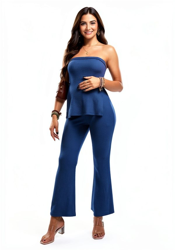 Milumia Women's Maternity Bandeau Top & Flared Leggings Set – Blue XL-3
