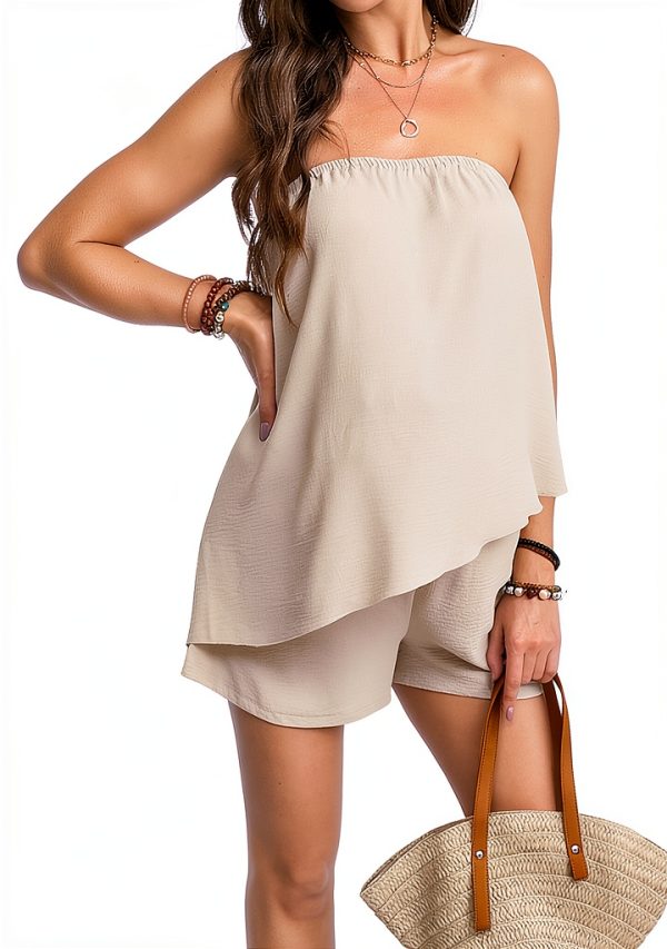 MakeMeChic Women's Maternity 2-Piece Set Strapless Tube Top & Shorts-2