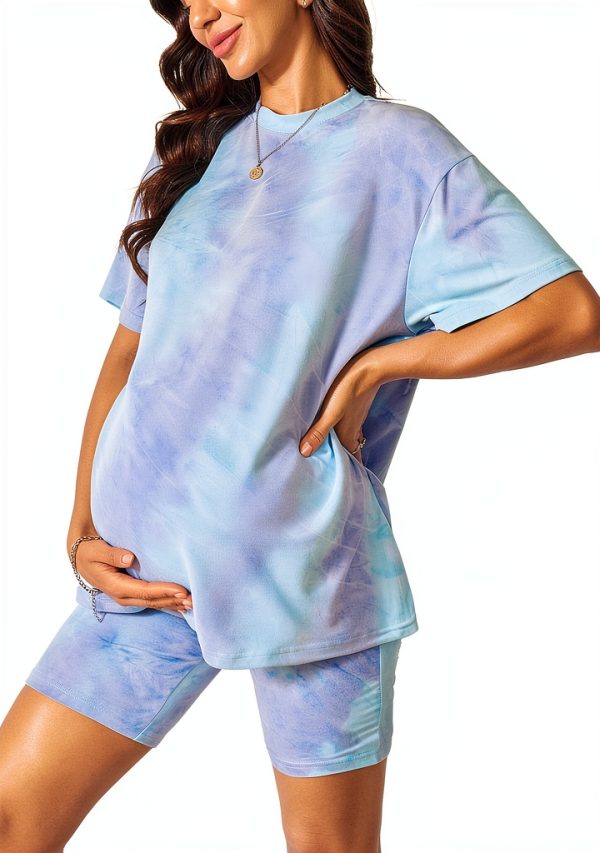 MakeMeChic Women Maternity Tie Dye 2 Piece Pajama Set Biker Shorts-2