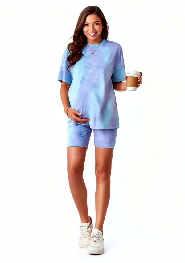 MakeMeChic Women Maternity Tie Dye 2 Piece Pajama Set Biker Shorts-4