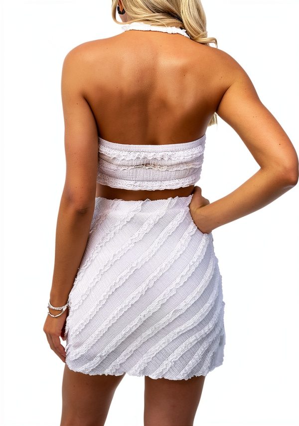OYOANGLE Women's Maternity Two Piece Lace Halter Top and Skirt Set-2