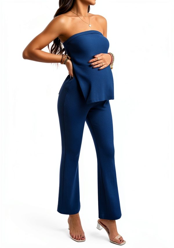 Milumia Women's Maternity Bandeau Top & Flared Leggings Set – Blue XL-1