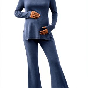 Women's Maternity Lounge Set 2-Piece Sleeve Top & Flare Pants OYOANGLE-0