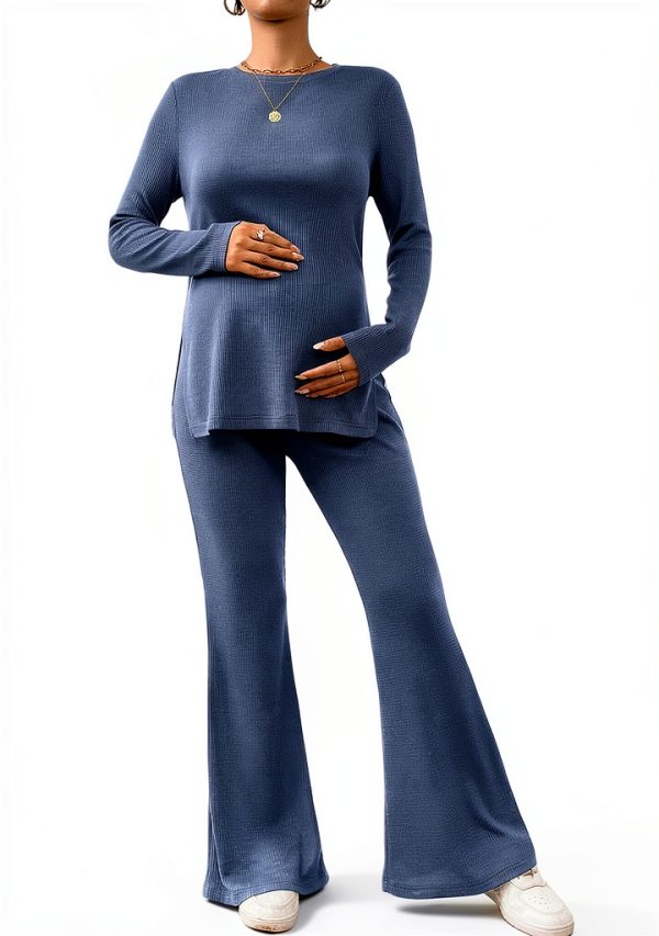 Women's Maternity Lounge Set 2-Piece Sleeve Top & Flare Pants OYOANGLE-0