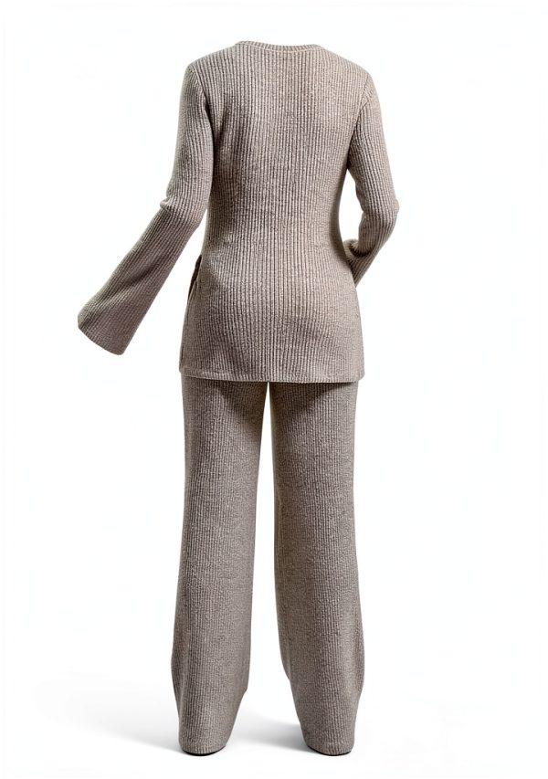 Women's Maternity Ribbed Knit 2 Piece Outfit with Crew Neck Top and-1