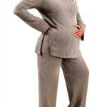 Women's Maternity Ribbed Knit 2 Piece Outfit with Crew Neck Top and-0