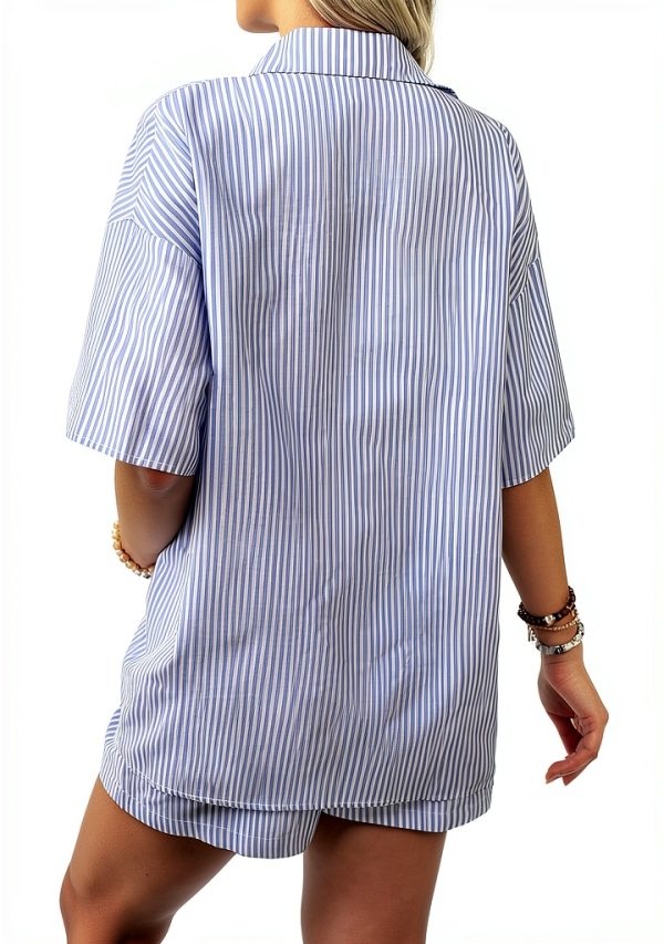 MakeMeChic Women's Maternity Button-Down Shirt & Shorts Set Blue-1