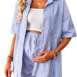 MakeMeChic Women's Maternity Button-Down Shirt & Shorts Set Blue-0