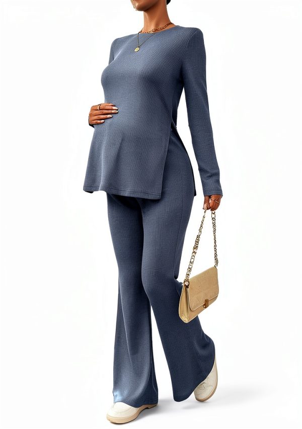 Women's Maternity Lounge Set 2-Piece Sleeve Top & Flare Pants OYOANGLE-1