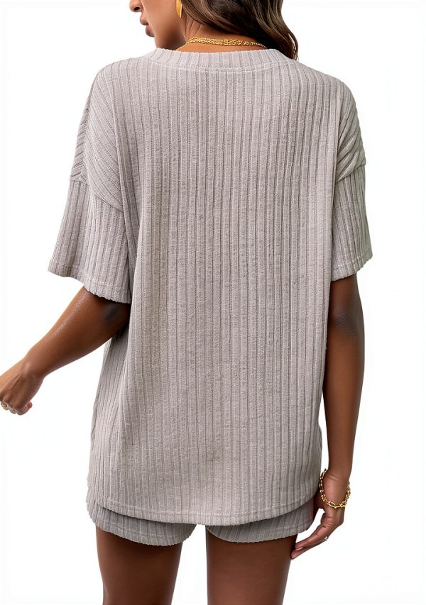 MakeMeChic Women's Maternity Pajamas Lounge Sets 2 Piece Outfits Short Sleeve Rib Knit Tops and Shorts Sets Pregnancy Clothes-1