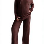 MakeMeChic Women's Maternity 2 Piece Outfits Lounge Set Ribbed Knit Long Sleeve Hoodie and Pants Pregnancy Set-0